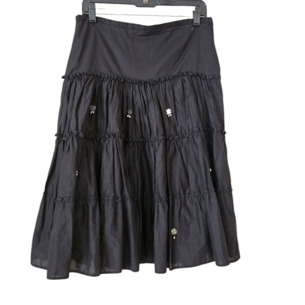 MORBID TREADS Womems Midi  Black Tiered Skirt Size Medium Gothic Whimsigoth‎